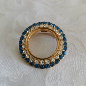 Rafaelian Goldtone Vintage Pin Blue Crystal Brooch